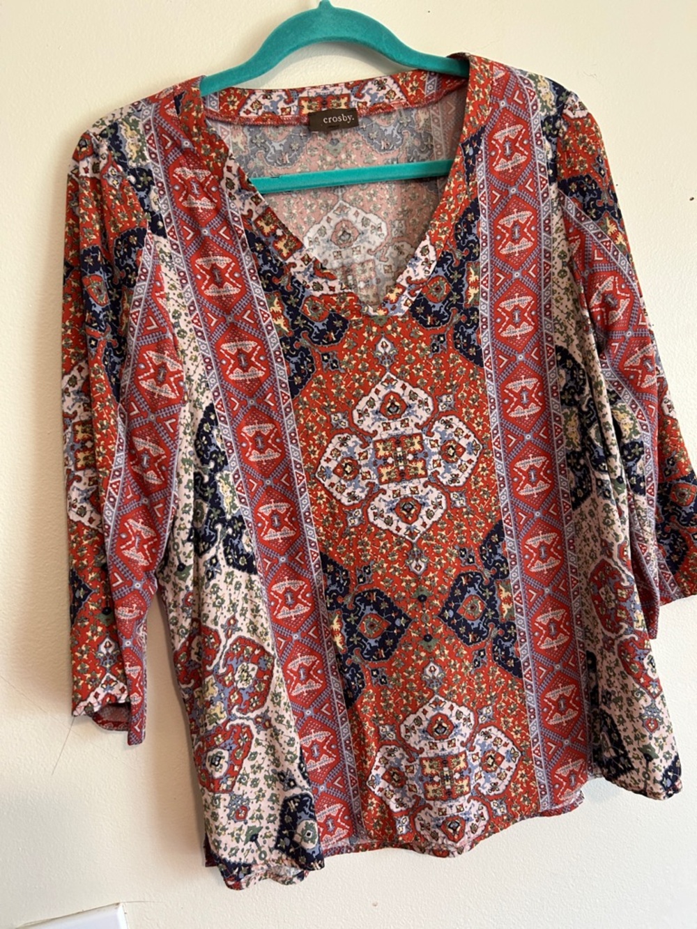 crosby. Red & Navy Paisley V-Neck Tunic Top